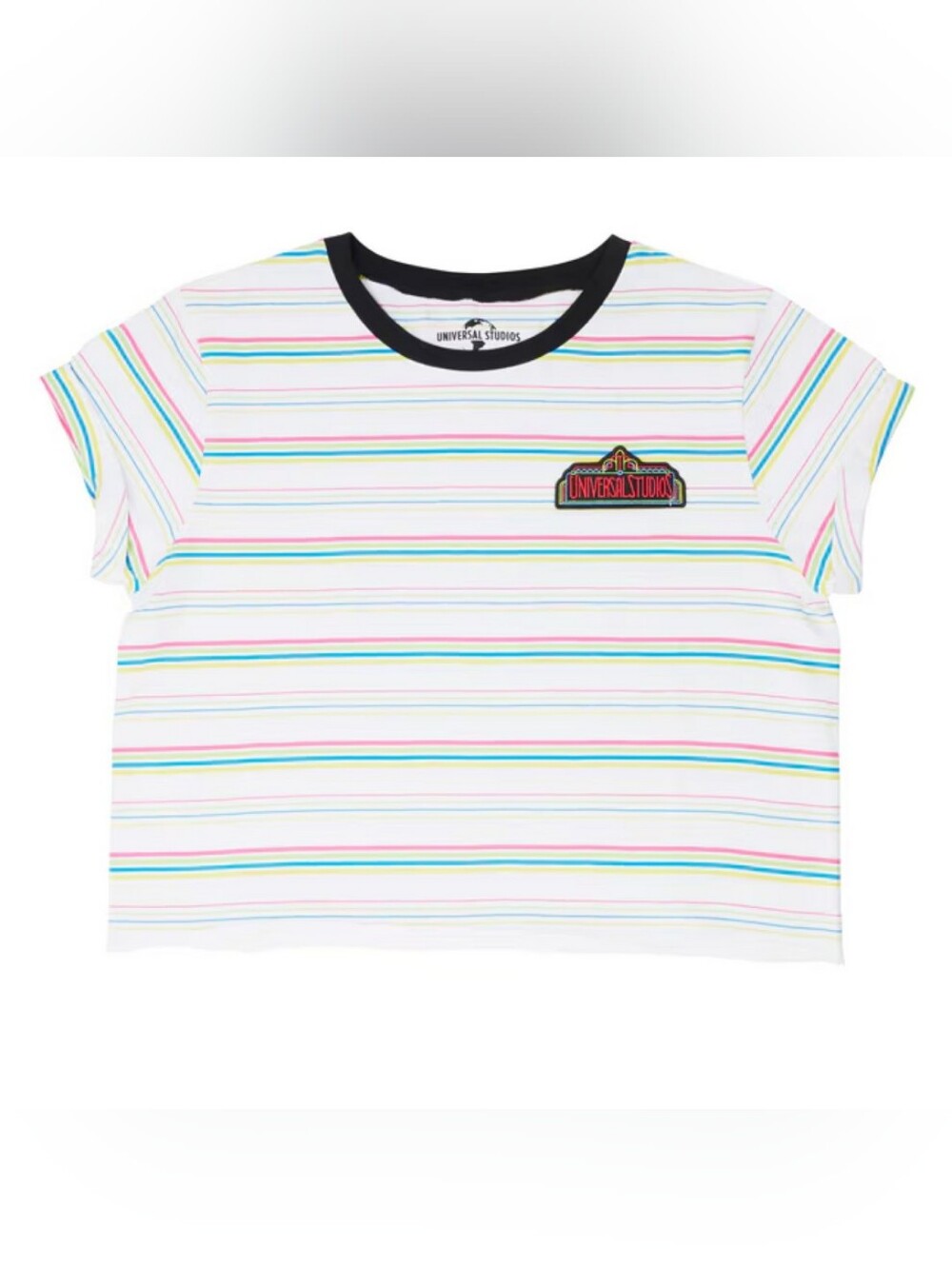 Universal Studios T-Shirt Med White Striped Cotton Short Sleeve Y2K Cap Tee